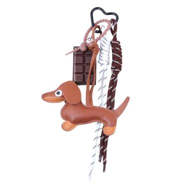 Imagem de SORGERLY Chaveiro de couro Dachshund e chocolate – Linda bolsa de mão berloques para bolsas, acessórios de chaveiro de corda – Presente de joias de designer para mulheres (cachorro marrom)