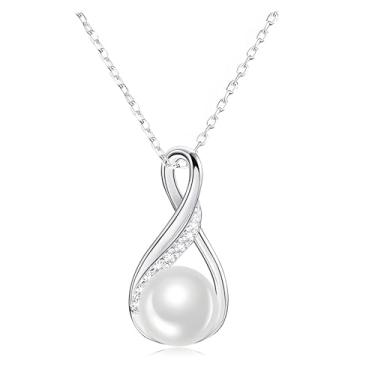 Imagem de Colar de prata S925 com pérola redonda de água doce, diamantes pequenos, em forma de S, joia elegante para qualquer ocasião