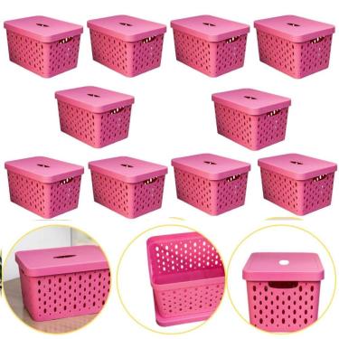 Imagem de Kit 10 Caixa Cesto Organizador Multiuso Empilhável 17 L Rosa