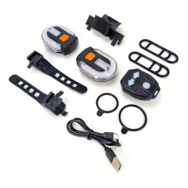 Imagem de Lanterna SINALIZADOR Traseira DE BICICLETA Com Seta E Controle Sem Fio Usb 38 Leds