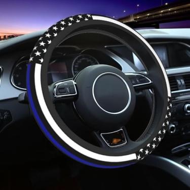 Imagem de Blue Line Capa de volante com bandeira americana de 38 cm, capa de neoprene automotiva anti para homens, mulheres, protetor de roda de carro, universal patriótico, capas de volante para veículos