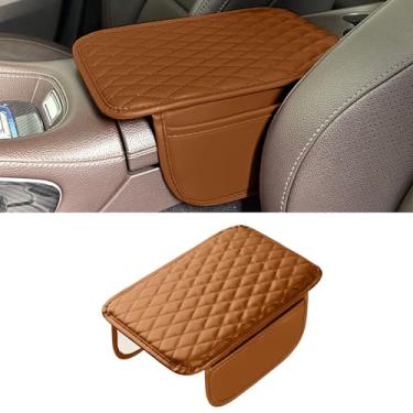 Imagem de Tioollev Capa de console central de carro atualizada, almofada de couro de microfibra para apoio de braço de carro com 2 sacos de armazenamento, caixa de armazenamento universal para carro acessórios