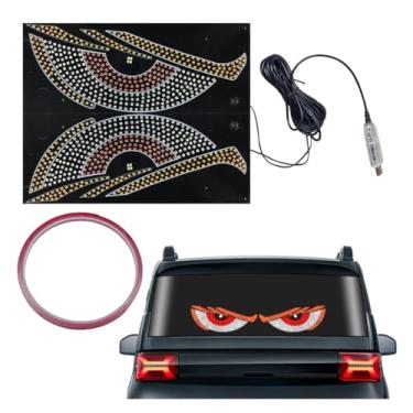 Imagem de UHANBUT 2 peças de luz LED olhos diabólicos para para-brisas de carros, tela de LED dinâmica de alto brilho de 30 x 11,7 cm, acessórios personalizados para janela traseira (XL7)