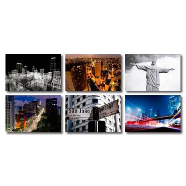 Imagem de Kit 6 Placas Decorativas Cidades SP E Rio Janeiro Mdf