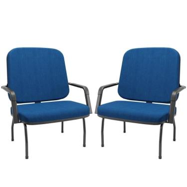 Imagem de Kit 02 Cadeiras De Escritório Recepção Com Braço Fixa Preta Magno P03 Crepe Azul - Lyam Decor