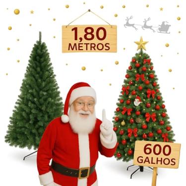 Imagem de Árvore de Natal Grande Luxo 1,80 m – 600 Galhos Densos, Pinheiro Clássico, Base Metálica Reforçada, Montagem Fácil e Design Elegante Verde Intenso