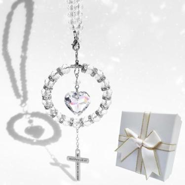 Imagem de Cruz para pendurar no verso da Bíblia para carro, apanhador de sol brilhante, pingente de cristal, gancho de espelho, "I Am with You Always" Mateus 28:20, cruz cristã para acessórios de carro