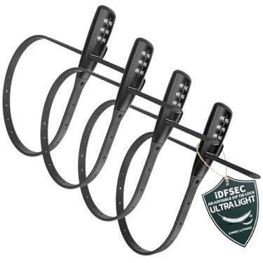 Imagem de iDFSEC Fecho de amarrar, abraçadeira ajustável com núcleo de aço inoxidável - Trava de cabo multiuso para prender capacetes, bicicletas, esquis, scooters, café, porta de portão (pacote com 4, preto)