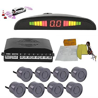 Imagem de TOTMOX Sistema de radar de estacionamento reverso de carro 8 kit de sensores de ré com alarme frontal e traseiro lembrete de campainha LED exibição segura, sensor de estacionamento de carro, branco