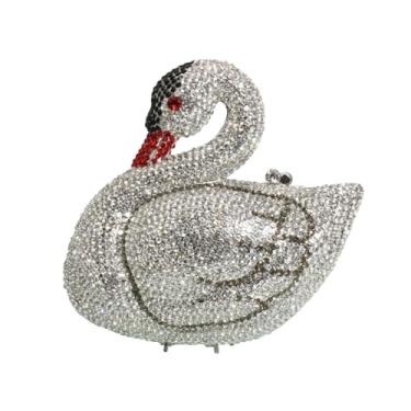 Imagem de DKQXEIM Bolsa feminina de luxo Swan com strass para noite elegante bolsa de mão de casamento para formatura e coquetéis, Prata, 6.8 * 6.6 * 2.4 inches