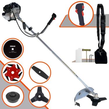Imagem de Roçadeira Com Sistema Antivibração Toyama TBC43H À Gasolina 43cc 1,7HP Com Carretel + Faca 2 Pontas + Faca 3 Pontas + Faca 6 Pontas e Faca 80 Dentes