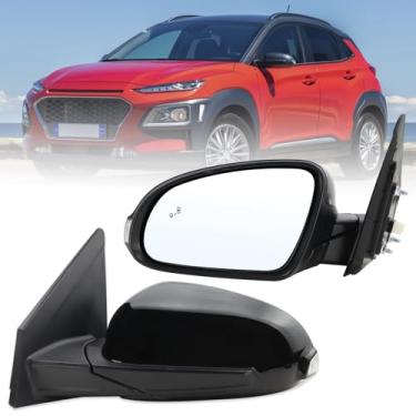 Imagem de Lqito Espelho lateral esquerdo do motorista compatível com Hyundai Kona 2018 2019 2020 2021 2022 2023 com vidro elétrico manual dobrável sinal de seta aquecido ponto cego preto substituto #87610J9130