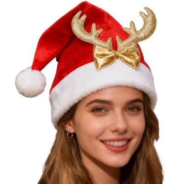 Imagem de Chapéus Do Pai Natal Para Adultos | Chapéu de Festa Macio com Chifres de Rena | Gorro Do Pai Natal Unissexo Para Feriados,Para Aniversários Feriados Ano Novo Mulheres Rapazes Raparigas Jovens E Adoles