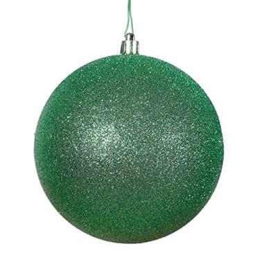Imagem de Vickerman N592504DG Enfeite de bola com glitter resistente a UV, tampa pré-perfurada presa e 15 cm de arame floral, 25,4 cm, verde
