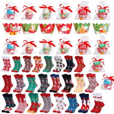 Imagem de Eforcase 24 pares de meias de cupcake de Natal, presente faça você mesmo, novidade, meias de Natal para mulheres, meninas, embalagem de presente