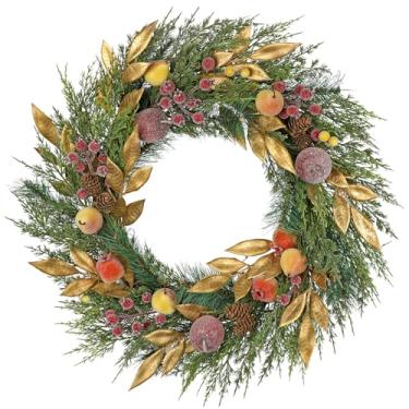 Imagem de Guirlanda de Natal de 61 cm para porta da frente com frutas falsas, guirlanda de Natal grande com folhas de eucalipto para uso interno e externo, guirlandas de Natal artificiais para porta e varanda