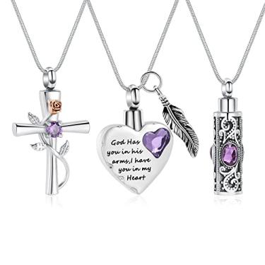 Imagem de mingkejw Colar de urna cilíndrico/cruz/coração para cinzas, joias de cremação para mulheres e homens, colar memorial de aço inoxidável, suporte de cinzas para animais de estimação humanos, joias de