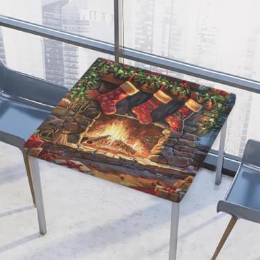 Imagem de hongjinglin Toalha de mesa quadrada para uso ao ar livre com borda elástica, toalha de mesa quadrada limpável para lareira, presentes e meias para ambientes externos, ambientes internos, pátio, jantar