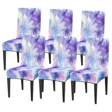Imagem de hongjinglin Conjunto de 6 capas elásticas para cadeira de sala de jantar, capa protetora de assento de flor, mandala, roxo, lavável, para cozinha, casa, hotel, banquete, festa de casamento, cerimônia