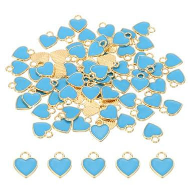 Imagem de 70 pingentes de coração, pulseira de coração, pingentes pequenos de liga de resina a granel para fazer joias, pulseiras, brincos, colares, artesanato, azul, 0, Metal, Sem Pedra Preciosa