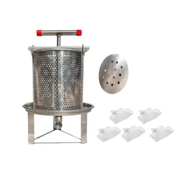 Imagem de Fxzqgnh Prensa de Mel, Prensa de Vinho de Frutas, Cabo em Forma de T, Portátil, Prensa para Vinificação de óleo de Favo de Mel, Bagaço E Uvas, 5 sacos de filtragem