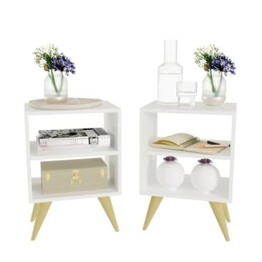 Imagem de Kit 2 Mesas De Cabeceira Retro Para Quarto Casal Ou Solteiro Nicho Decoração (Branco)