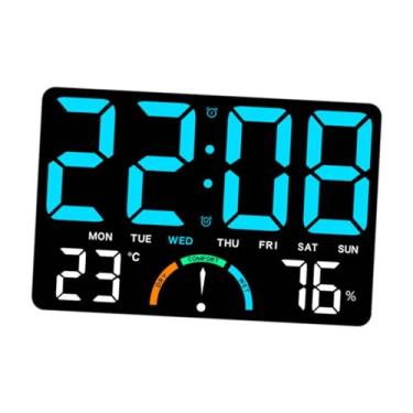 Imagem de Generic Relógio de parede digital moderno com temperatura e umidade, ideal para sala de estar, mesa de cabeceira e restaurante, Azul