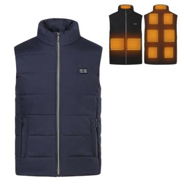 Imagem de HGTRH Colete aquecido, colete elétrico com controlo de 3 temperaturas de aquecimento rápido 60 s lavável fibra de carbono para homens mulheres segurança baixa tensão Navy Blue XXL