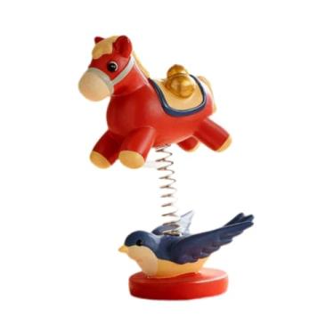 Imagem de Baoblaze Escultura em miniatura para console central de carro, brinquedo de cavalo com cabeça que balança, boneco decorativo de mesa com mola para quarto, Vermelho