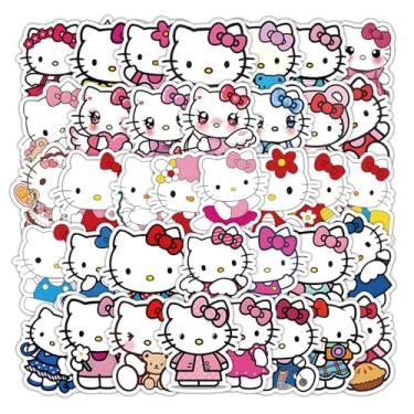 Imagem de 50 peças de adesivos transparentes de desenho animado gatinho branco Hello Kitty pacote de adesivos transparentes para garrafas de água, copo de laptop, telefone, guitarra, carro, bicicleta, presente