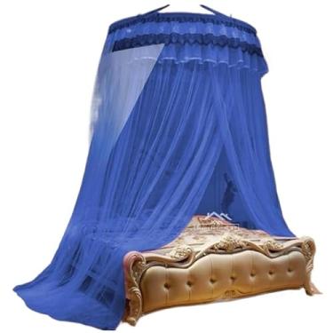 Imagem de Mosquiteiro Teto Casal Gigante com Elástico – Para Cama Casal, Queen e Super King, Fechado Lateral, Microfuros Anti-Mosquito(Azul)