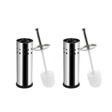 Imagem de Kit 1/2/3 Escova Sanitária Inox Lisa ou Furada c/Base Antiderrapante – Antiferrugem, para Limpeza Intensa e Duradoura do Banheiro(2 Escova Sanitaria C/furo)