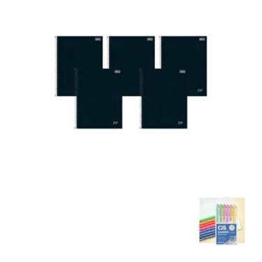 Imagem de Kit Caderno Universitário Zip Preto 1M 80F Tilibra + Caneta Esferográfica Pote 24 Unidades + Marca Texto Lumini 6 Cores