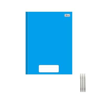 Imagem de Kit Caderno Brochura Capa Dura Pepper Azul 80 Folhas Tilibra + Caneta Trigel Branca 0.8mm Caixa com 12 Unidades