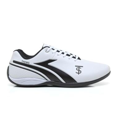 Imagem de THOWS Chuteira Masculina Futsal, Material Sintético e Têxtil, Acolchoada, Resistente, Casual Esportivo, Adulto (Branco Com Preto, BR, Adulto, Numérico, 40)