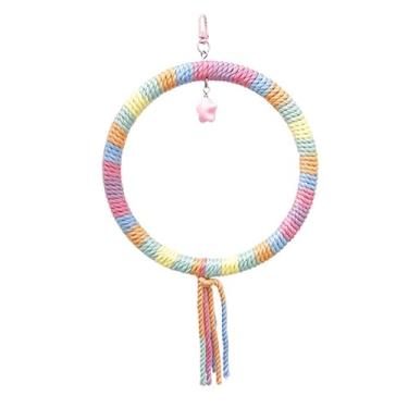 Imagem de Brinquedo circular com corda de algodão, balanço de corda de pássaro de cor gradiente para papagaios, periquito, calopsita, cacatua, conure