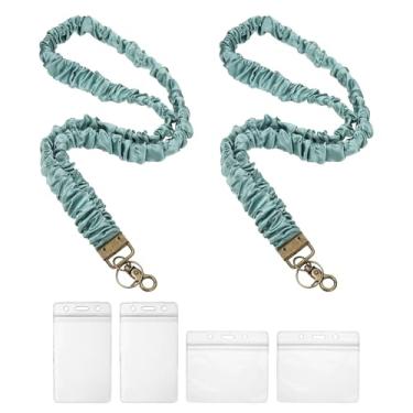 Imagem de PATIKIL Cordão Scrunchie, pacote com 2 cordões elásticos para professores, porta-crachá de identificação com clipes, 4 porta-cartões para mulheres, porta-chaves, verde