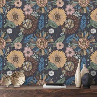 Imagem de LXCREAT Papel de parede floral destacável e colado 43 cm × 393 cm vintage papel de parede autoadesivo removível para quarto