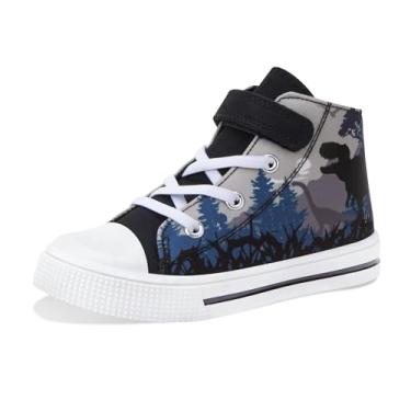 Imagem de FUNCOO PLUS Tênis infantil infantil de lona de cano alto unissex infantil casual, Dinossauro da selva, 12 Little Kid