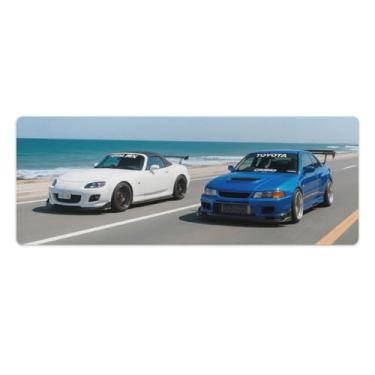 Imagem de HouLaiZhe JDM Tapetes de mesa de carro Mx5 Vs R34 Seaside Road Racing JDM Gaming Mouse pads de mesa tapetes de mouse grandes para teclado de mesa tapete de computador 30 x 80 cm