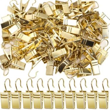 Imagem de Teenitor Pacote com 100 ganchos de cortina dourados, clipes pequenos de aço inoxidável para pendurar cortinas, luzes de corda ao ar livre, exibição de artesanato, dourado