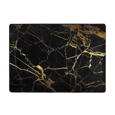 Imagem de Tapete de papel de parede preto dourado 58 x 80 polegadas (4,84 x 6,67 pés), tapete de área de sala de estar moderno lavável, tapete de área grande de luxo com absorção de água, tapetes macios