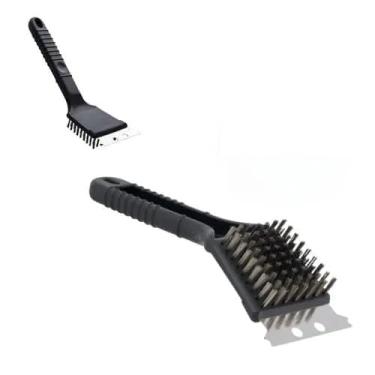 Imagem de Escova para Grelha com Raspador, Limpador de Churrasqueira Profissional com Cabo Ergonômico, Cerdas Resistentes e Lâmina Raspadora, Preto, Material ABS, 20 x 12 x 20 cm