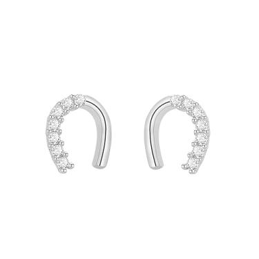 Imagem de Dreuyet Brincos femininos Rhinstone em forma de U em forma de ferradura fofos, pequenos cristais de zircônia cúbica para cartilagem, piercing de cartilagem, delicados, minimalistas, amantes de cavalos