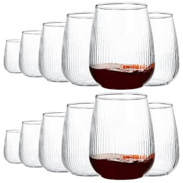 Imagem de HAKEEMI Conjunto de 12 taças de vinho sem haste com textura canelada para vinho tinto e branco, copos duráveis para casa, bar, festa e uso diário (textura canelada)
