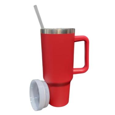 Imagem de Caneca Térmica de Aço Inoxidável, 1200 ml, com Alça e Canudo, Branca e Azul (Vermelho)
