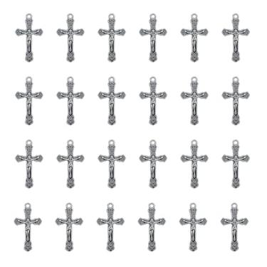 Imagem de Ruwado 30 pingentes de cruz de metal 3,2 x 1,9 cm pingente vintage para fazer joias faça você mesmo, colar, pulseiras, brinco, chaveiro, Halloween, Natal, Ação de Graças, suprimentos (prata antiga)