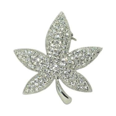 Imagem de Broche Strass Folha BRG14086 - Akasaki, Prateado, Cristal
