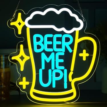 Imagem de Placa de néon de cerveja para decoração de parede, bar luzes neon Beer Me Up placa de LED para homem, caverna, casa, bar, loja, pub, bistrô, sala de jogos, decoração de hotel, presentes de aniversário