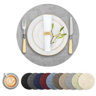 Imagem de Jogo americano redondo de couro sintético, conjunto com 4, tapetes de mesa reversíveis resistentes ao calor, antiderrapantes, tapetes impermeáveis e limpáveis para mesa de jantar, laváveis para